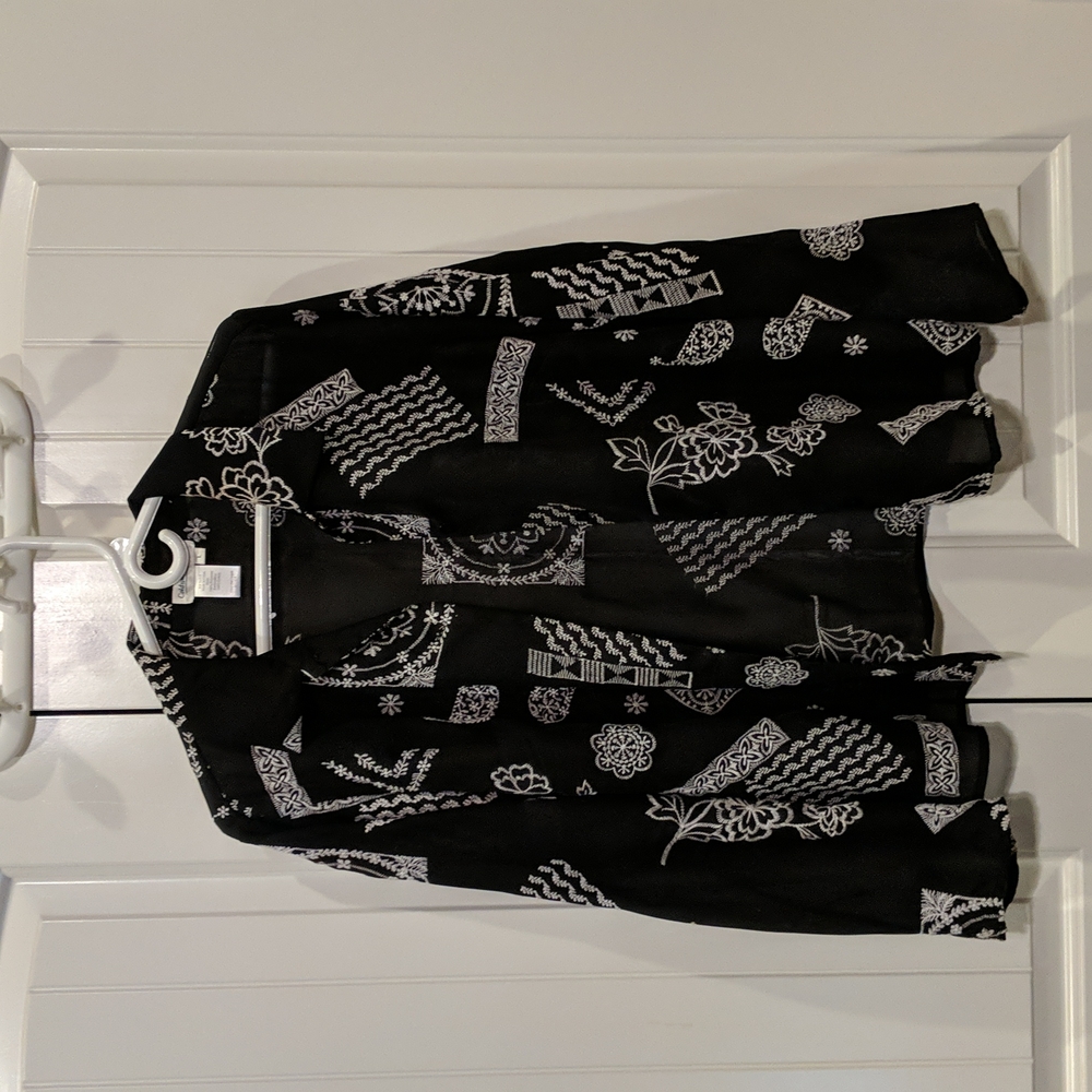 Cold Water Creek Black/White Sheer Blouse Large